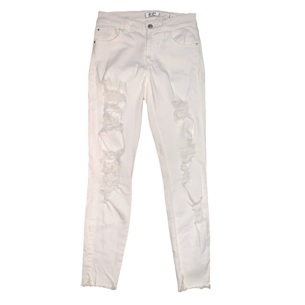 GUESS Los‎ Angeles Jeans Womens 26 Mid-Rise Skinny White Denim Distressed Casual